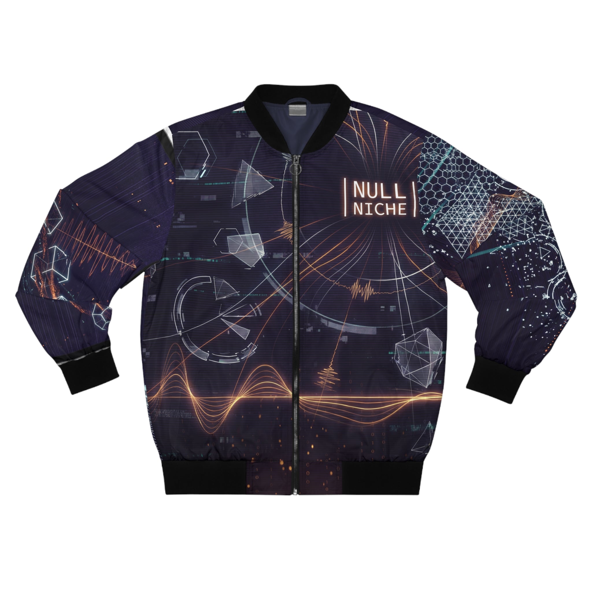 Techwave Bomber Jacket — Futuristic Waveform Tech Navy Bomber Jacket