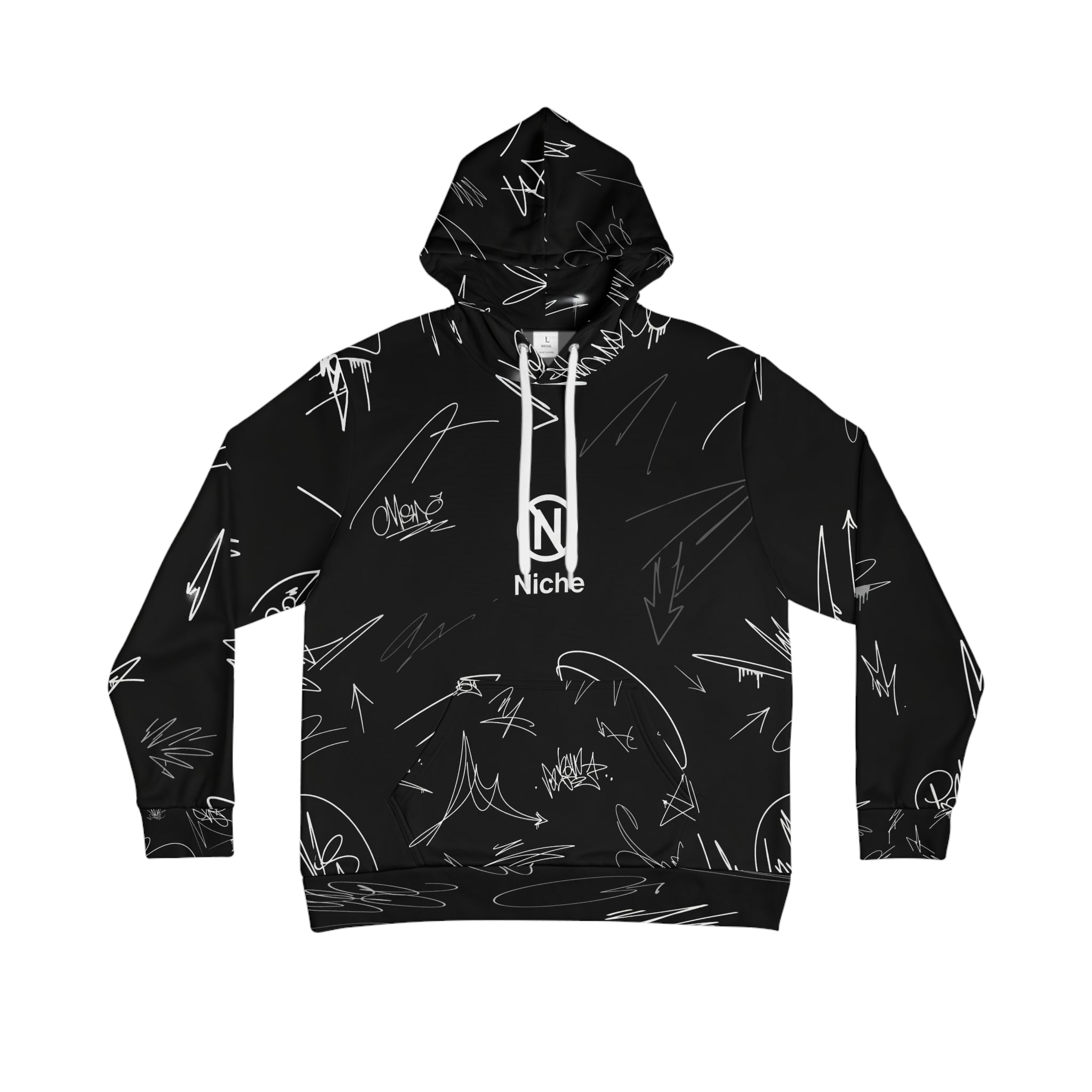 Midnight Scribe Hoodie — Black & White Abstract Art Unisex Hoodie
