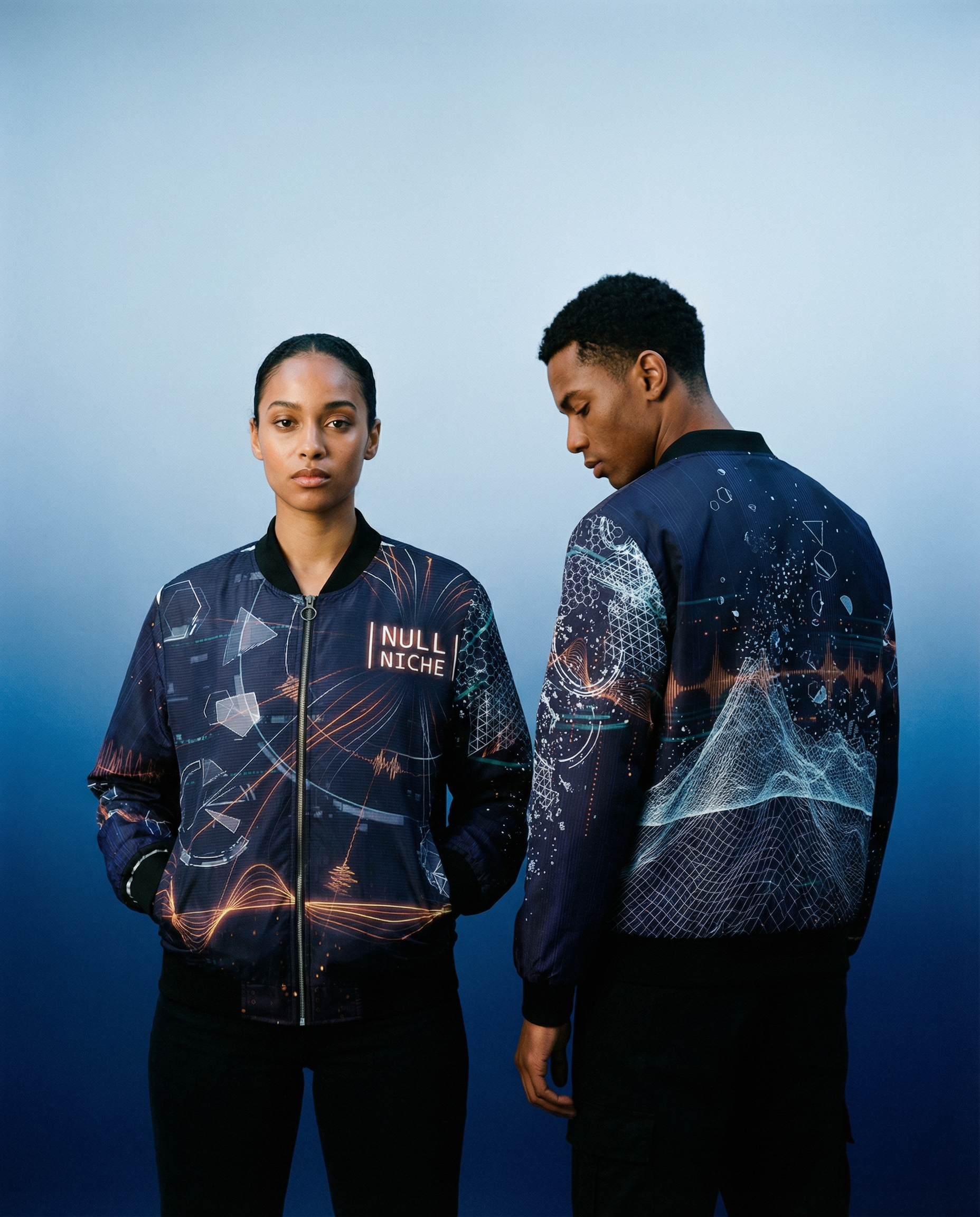 Techwave Bomber Jacket — Futuristic Waveform Tech Navy Bomber Jacket