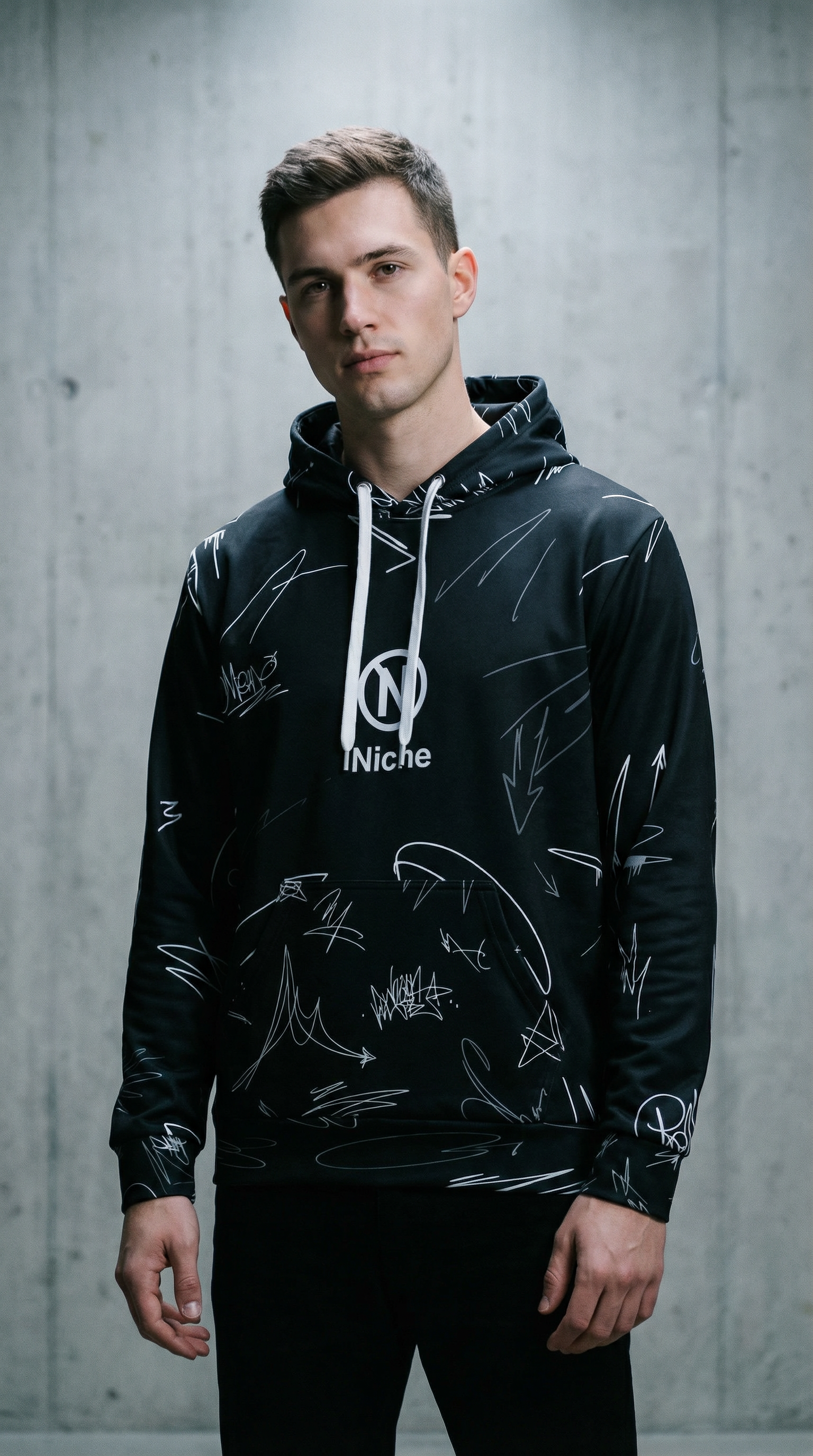 Midnight Scribe Hoodie — Black & White Abstract Art Unisex Hoodie