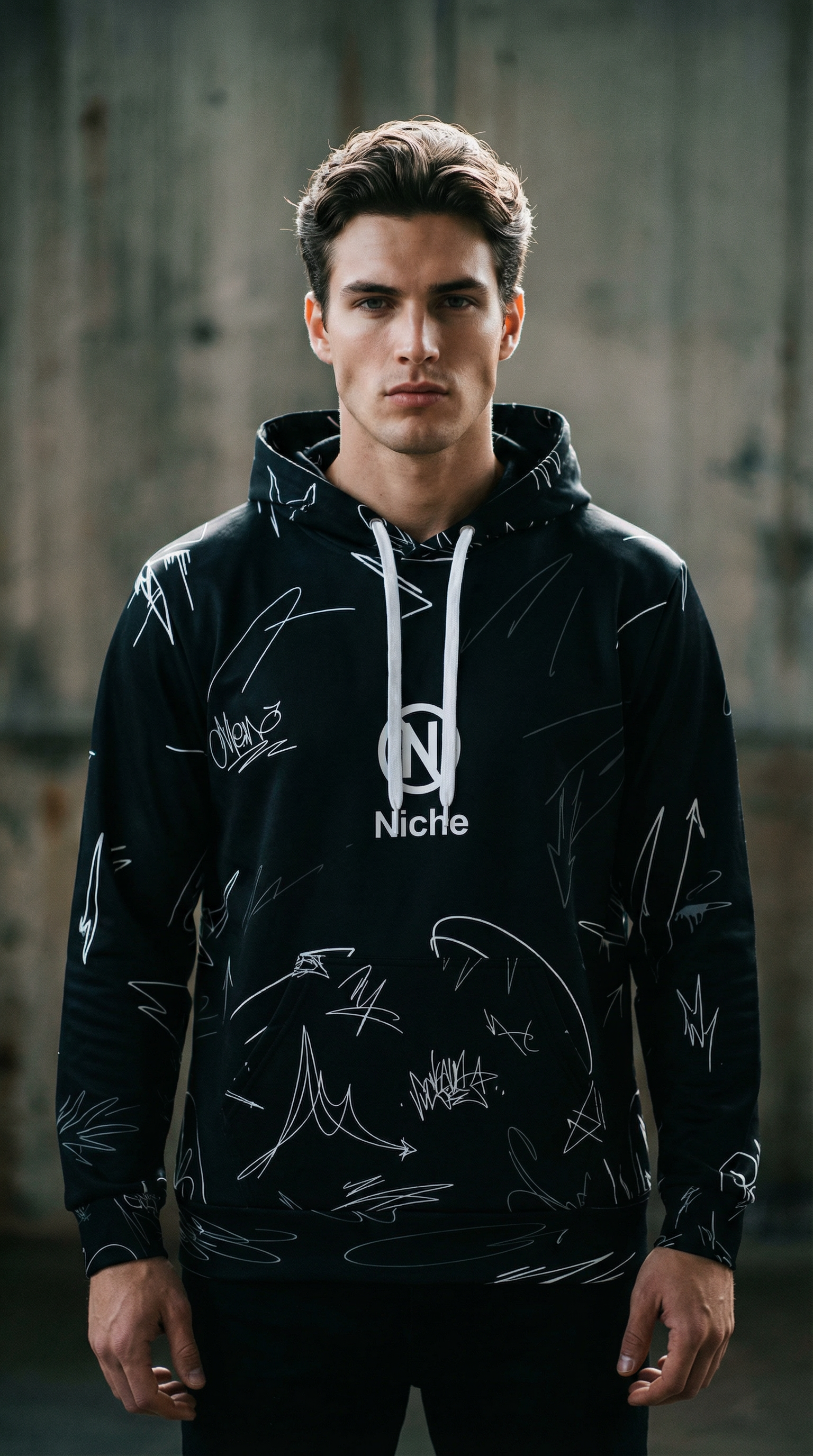 Midnight Scribe Hoodie — Black & White Abstract Art Unisex Hoodie