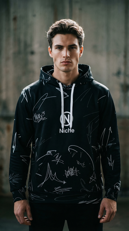 Midnight Scribe Hoodie — Black & White Abstract Art Unisex Hoodie