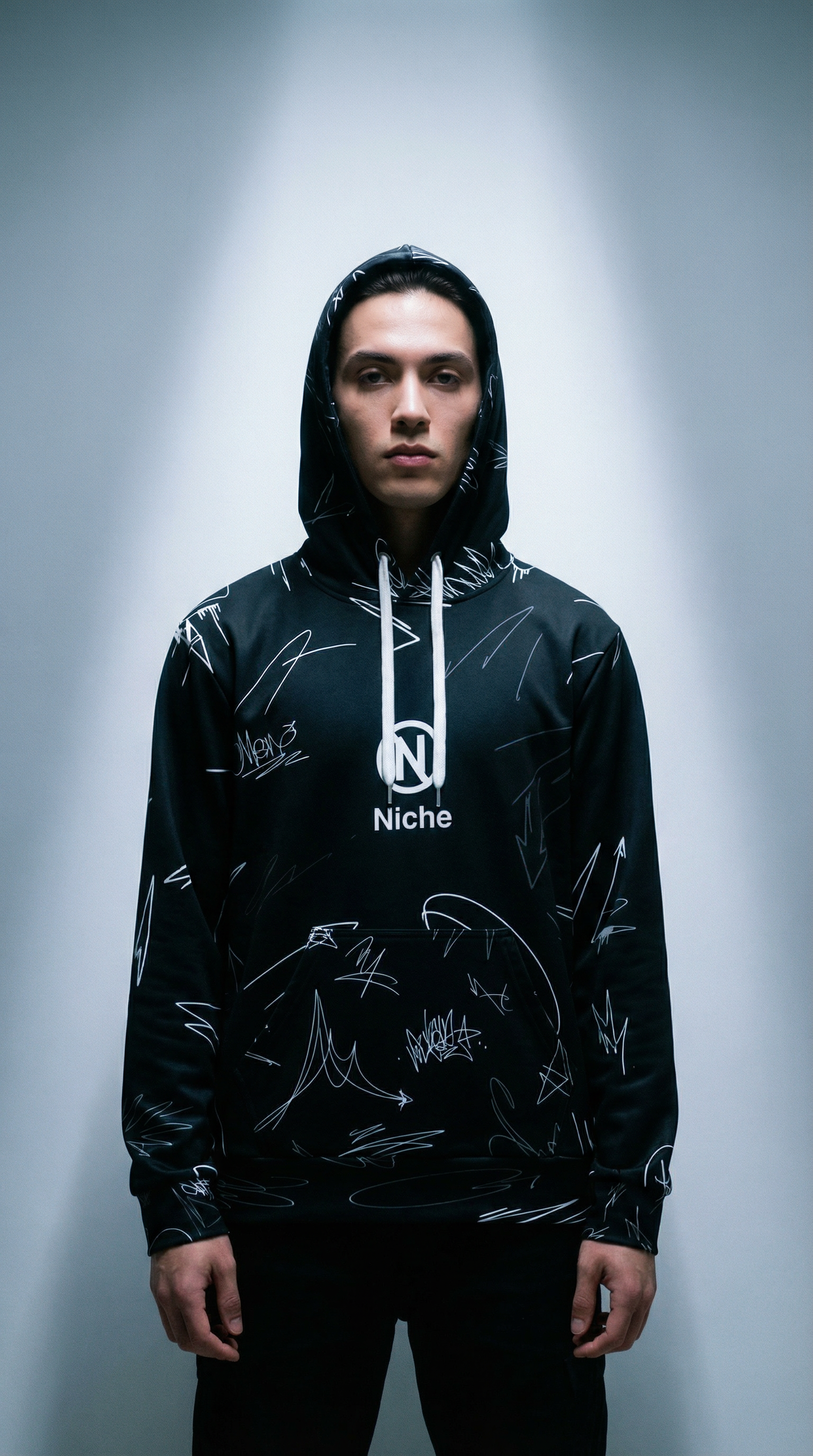 Midnight Scribe Hoodie — Black & White Abstract Art Unisex Hoodie