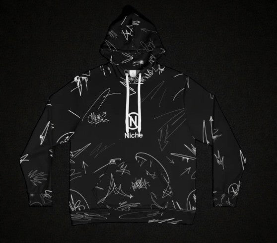 Midnight Scribe Hoodie — Black & White Abstract Art Unisex Hoodie